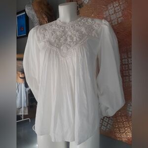 Zara Nwot 100% Cotton White Embroidered/Lace Blouse